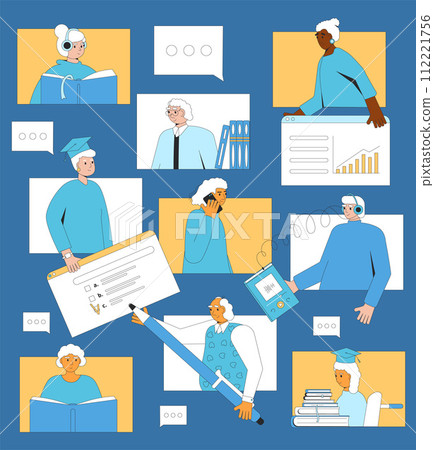 Senior aged people education research. Retirement science community. 112221756