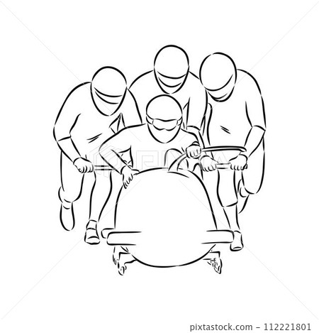 Vector illustration. Illustration shows a bobsledder driving on the car. Bobsleigh. Winter sport Vector illustration. Illustration shows a bobsledder driving on the car. Bobsleigh. Winter sport 112221801