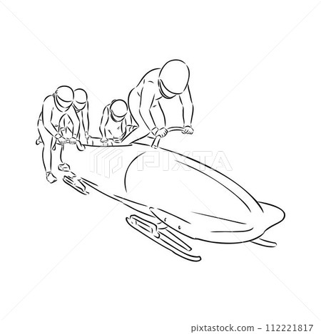 Vector illustration. Illustration shows a bobsledder driving on the car. Bobsleigh. Winter sport 112221817