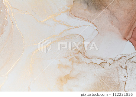 Luxurious alcohol ink painting. Liquid marble texture design. Modern abstract marble background. 112221836