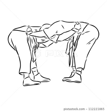 Martial arts coach, sambo, judo and wrestling. belt wrestling vector sketch 112221865