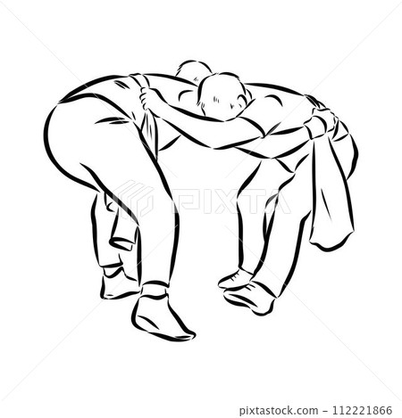 Martial arts coach, sambo, judo and wrestling. belt wrestling vector sketch 112221866