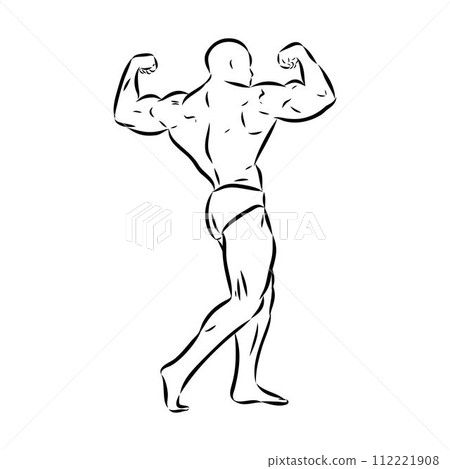 Posing bodybuilder, isolated vector silhouette, ink drawing 112221908