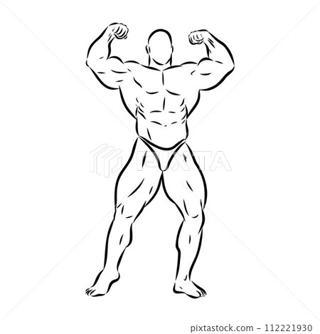 Posing bodybuilder, isolated vector silhouette, ink drawing Posing bodybuilder, isolated vector silhouette, ink drawing 112221930