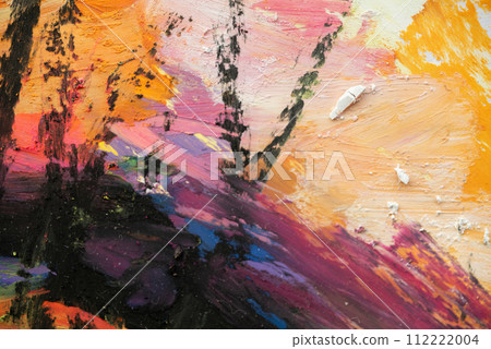 Conceptual abstract picture drawn with oil pastels. Closeup of an oil painting on paper. 112222004