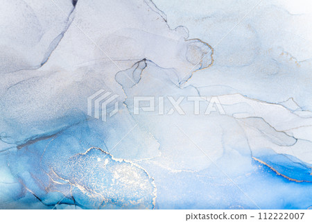 Blue and gold alcohol ink. Style incorporates the swirls of marble or the ripples of agate. 112222007
