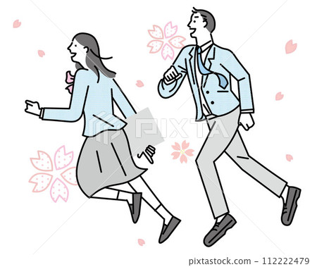 Running student man and woman - profile - whole body - graduation - admission - person simple vector illustration material Running student man and woman - profile - whole body - graduation - admission - person simple vector illustration material 112222479