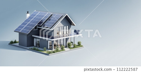 Private residence harnessing power of sun with rooftop solar panels, embodying zero waste and sustainable living principles Private residence harnessing power of sun with rooftop solar panels, embodying zero waste and sustainable living principles 112222587