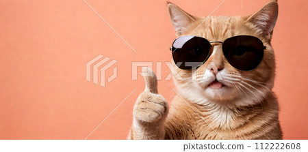 Cheerful cat giving thumbs up, perfect for expressing positive emotions, approval or agreement. Playful image captures cat in human-like gesture, making it ideal for fun Cheerful cat giving thumbs up, perfect for expressing positive emotions, approval or agreement. Playful image captures cat in human-like gesture, making it ideal for fun 112222608