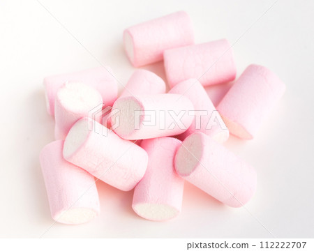 Pink white marshmallows on white 112222707