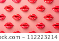 Red lips pattern on pink background, top view. Valentine's day concept 112223214