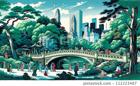 City bridge painted in watercolor 112223487