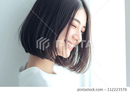 Beautiful woman with black hair "AI generated image" 112223576