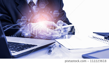 Stock market or forex trading graph and candlestick chart suitable for financial investment concept. Economy trends background for business idea and all art work design. Abstract finance background.. 112223618