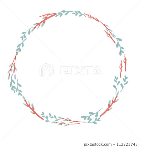 Willow branches flat design frame Easter time Willow branches flat design frame Easter time 112223745