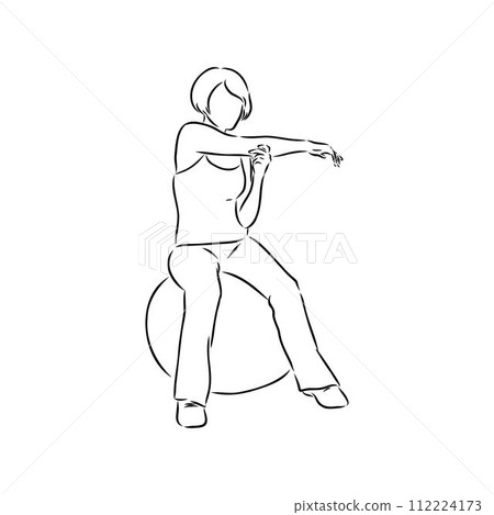 Hand drawn sketch of an exercising woman. Vector illustration. 112224173
