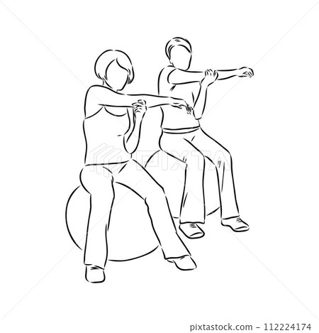 Hand drawn sketch of an exercising woman. Vector illustration. Hand drawn sketch of an exercising woman. Vector illustration. 112224174