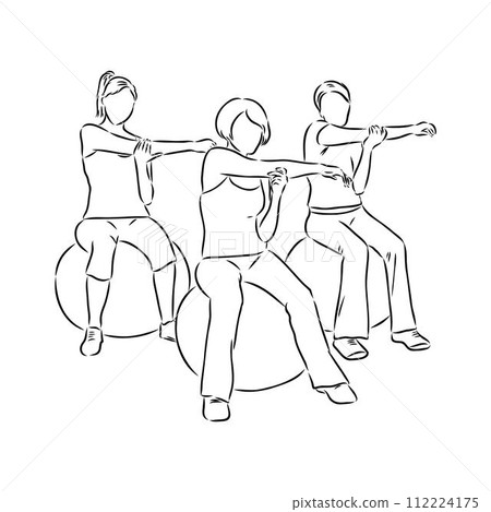 Hand drawn sketch of an exercising woman. Vector illustration. Hand drawn sketch of an exercising woman. Vector illustration. 112224175