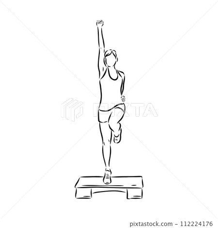 Hand drawn sketch of an exercising woman. Vector illustration. Hand drawn sketch of an exercising woman. Vector illustration. 112224176