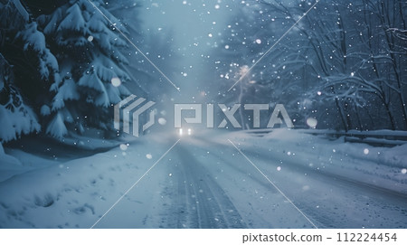 A severe snowstorm with strong winds and low visibility. 112224454