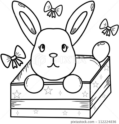 coloring book art supply of rabbit is in the gift box 112224836