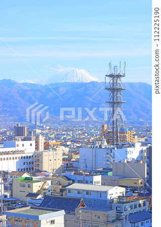 Scenery of Mt. Fuji seen from the castle tower of Kofu Castle, Kofu City, Yamanashi Prefecture 112225190