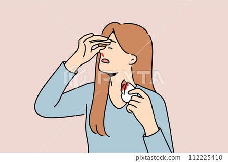 Girl with handkerchief and nosebleed became victim of domestic violence and beating from husband Girl with handkerchief and nosebleed became victim of domestic violence and beating from husband 112225410