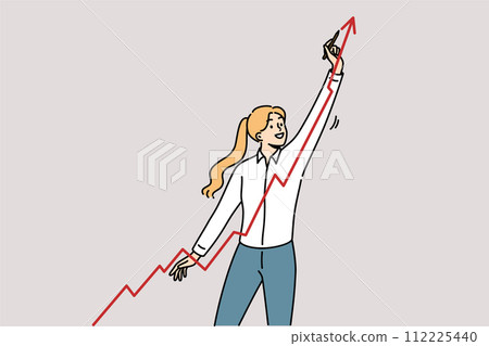 Business woman draws growing graph showing company profit growth from attracting new customers 112225440