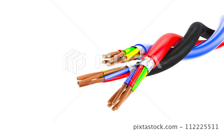 Multicolored electrical cables isolated on white 112225511