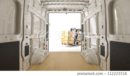 Empty cargo van interior ready for loading 112225516