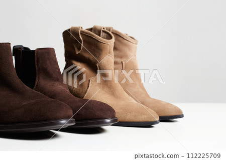 suede female and male shoes. stylish still life 112225709