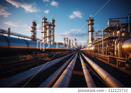Industrial Powerhouse Oil Refinery Pipelines in the Process of Precision Oil and Gas Movement. created with Generative AI 112225732