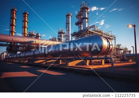 Industrial Powerhouse Oil Refinery Pipelines in the Process of Precision Oil and Gas Movement. created with Generative AI 112225735
