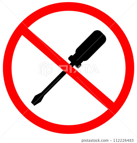 Do not disassemble icon. Do not unscrew vector caution sign. No repairing symbol. Do not disassemble icon. Do not unscrew vector caution sign. No repairing symbol. 112226483