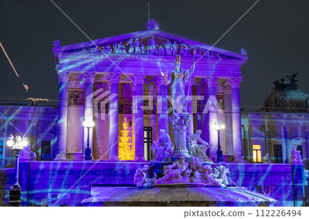Vienna Reichstag Building illuminated at Christmas 112226494