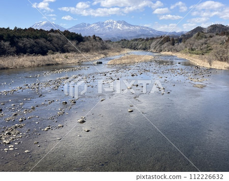 Nikko Mountain Range with remaining snow seen from Kinugawa River_March 112226632