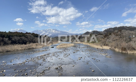 Nikko Mountain Range with remaining snow seen from Kinugawa River_March 112226637