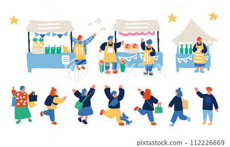 平面和簡單的插圖集人們享受市場 平面和簡單的插圖集人們享受市場 112226669