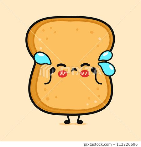 Cying Toast piece of bread sticker character. Vector hand drawn cartoon kawaii character illustration icon. Isolated on brown background. Sad Toast piece of bread sticker character concept 112226696