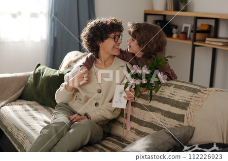 Affectionate son and happy mother 112226923