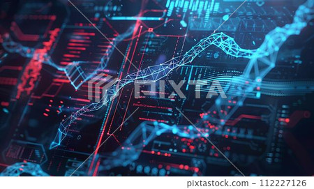 Abstract Digital illustration DNA structure in colour background with lights and bokeh. Data for doctor technology modern medical concept Abstract Digital illustration DNA structure in colour background with lights and bokeh. Data for doctor technology modern medical concept 112227126