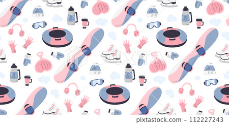 Vector flat seamless pattern of outdoor inventory Vector flat seamless pattern of outdoor inventory 112227243
