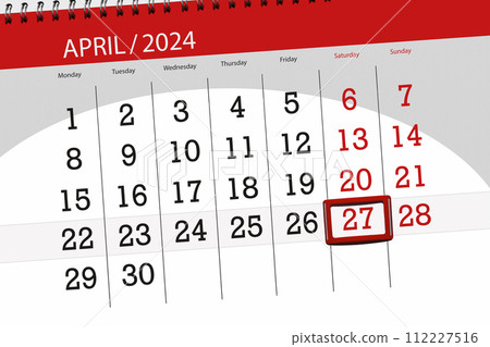 Calendar 2024, deadline, day, month, page, organizer, date, April, saturday, number 27 112227516