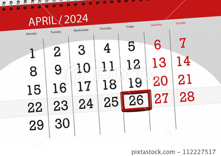 Calendar 2024, deadline, day, month, page, organizer, date, April, friday, number 26 112227517