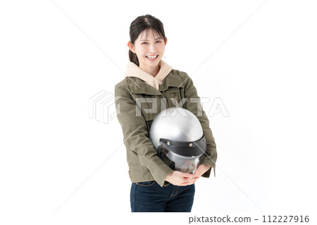 A woman with a helmet A woman with a helmet 112227916