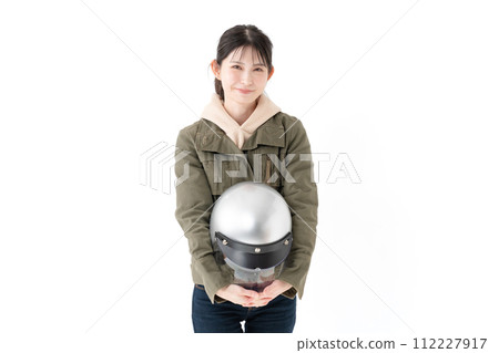 A woman with a helmet A woman with a helmet 112227917