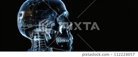 Film x-ray skull and cervical spine lateral view. Medicine radiology background. Generative AI 112228057