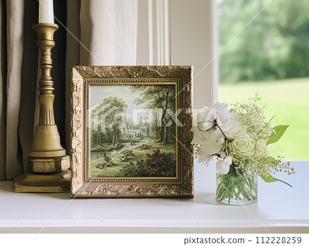 Vintage art frame in the elegant interior, wall and home decor Vintage art frame in the elegant interior, wall and home decor 112228259