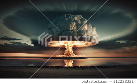 Nuclear explosion in the desert. Nuke bomb mushroom radioactive cloud. Generative AI 112228321