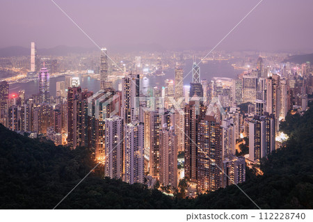Hong Kong urban skyline at moody dusk. 112228740